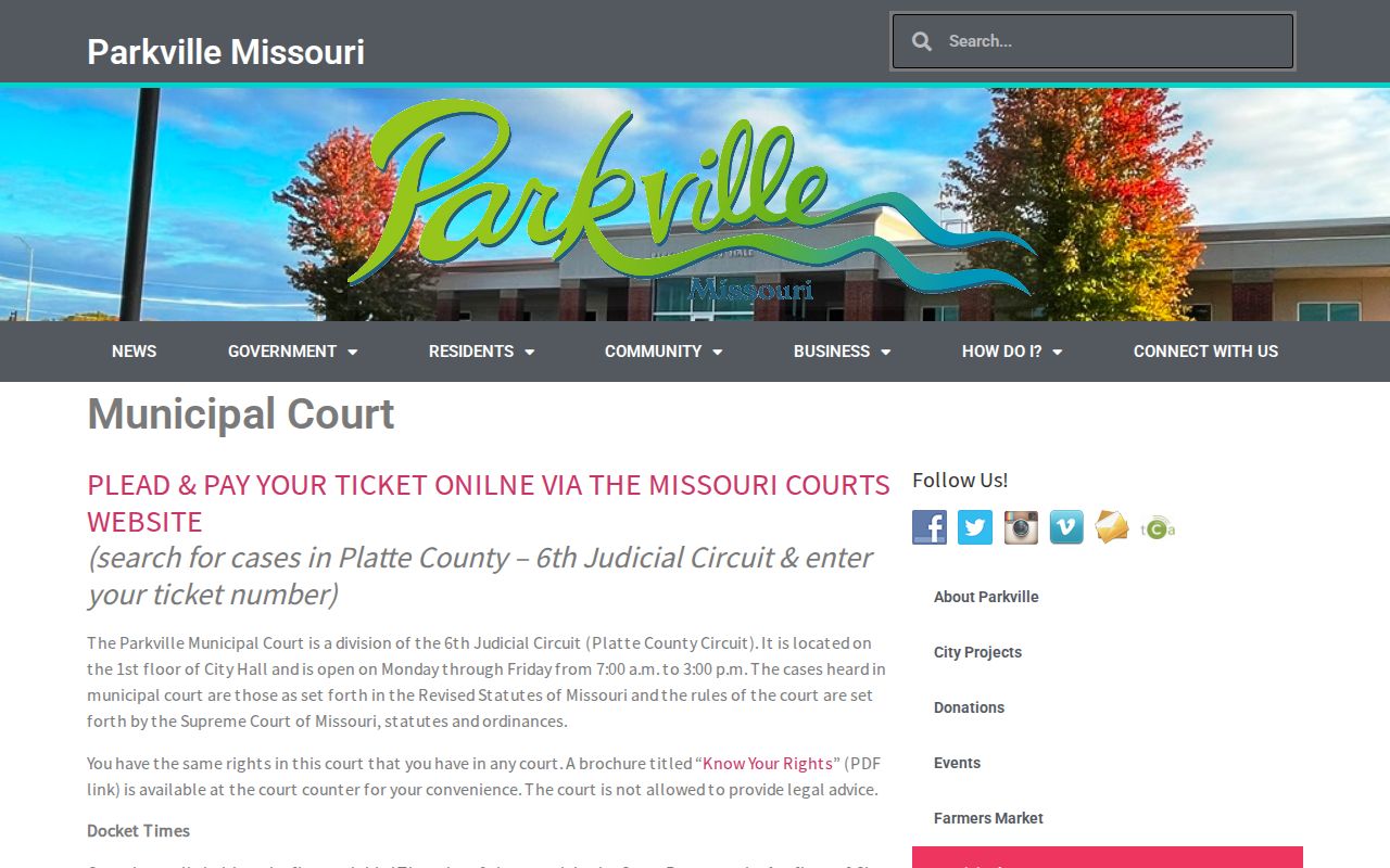 Parkville criminal history municipal court and Case.net instructions