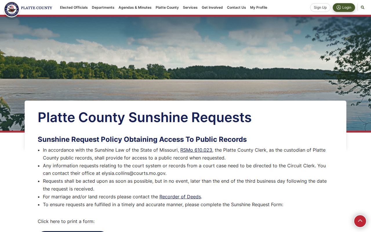 Platte County Sunshine request instructions for criminal records