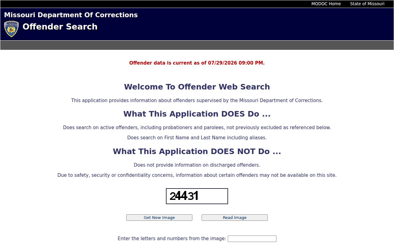 MODOC Offender Search for Platte County custody records